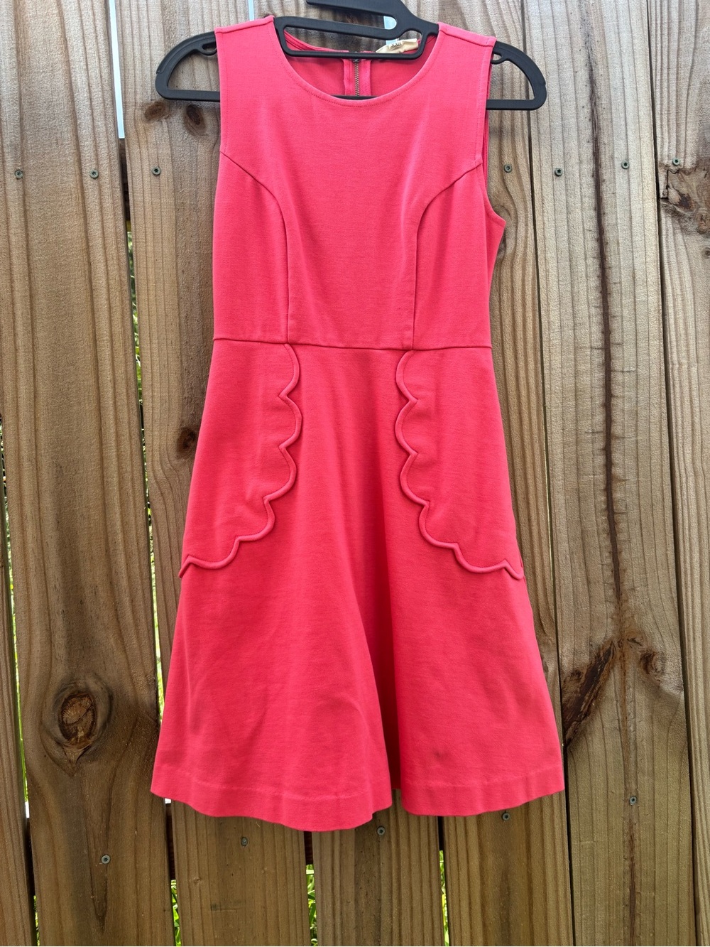 Maison Jules XXS Coral Pink Fit & Flare Dress Scalloped Pockets Sleeveless
